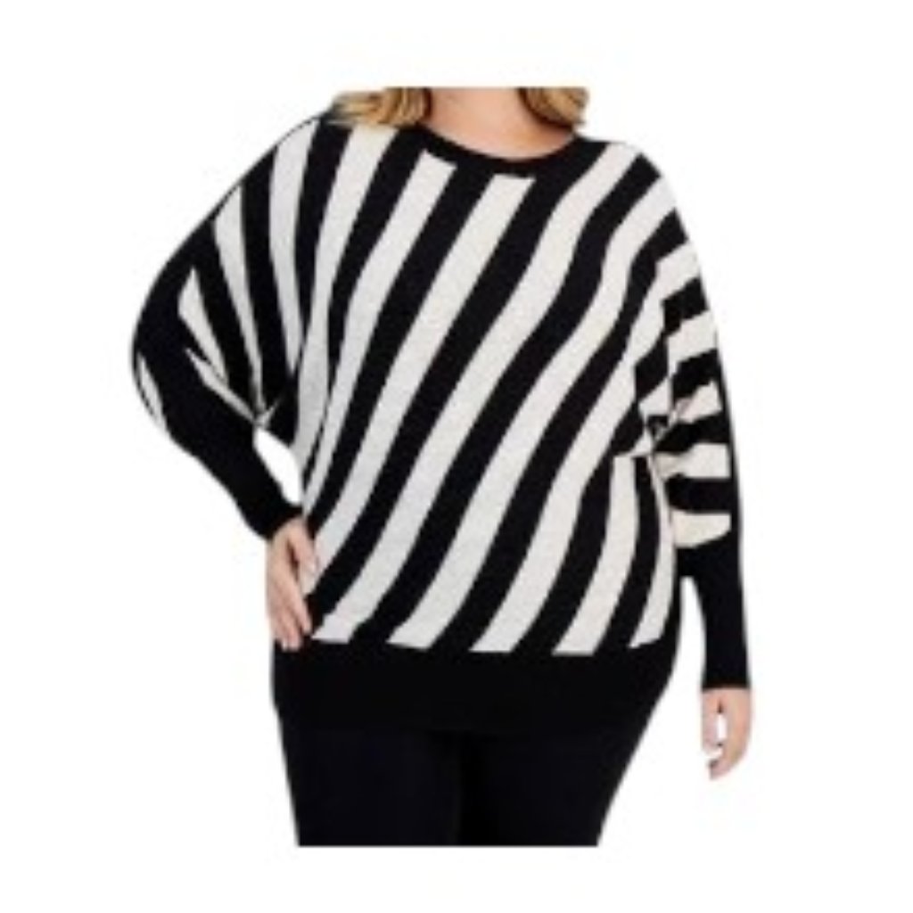 Anne Klein Plus Size Dolman Sleeve Sweater Anne Black/Anne White 1x Nwt